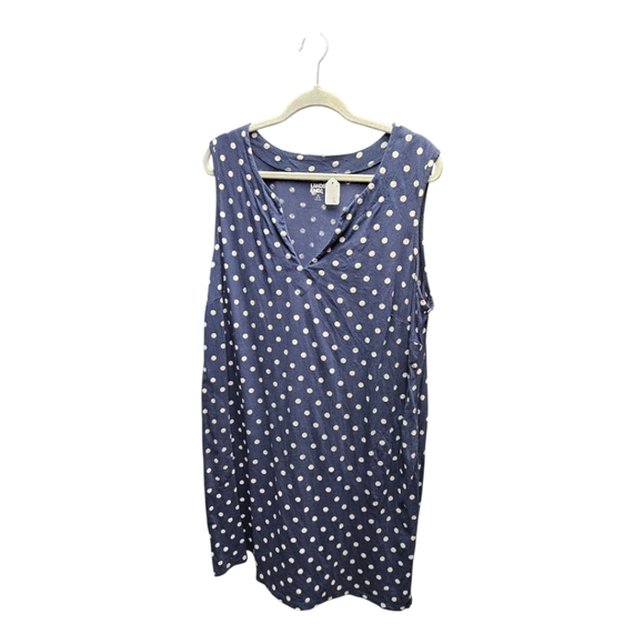 Lands' End Navy Polka Dot V-Neck Top - Picture 1 of 3